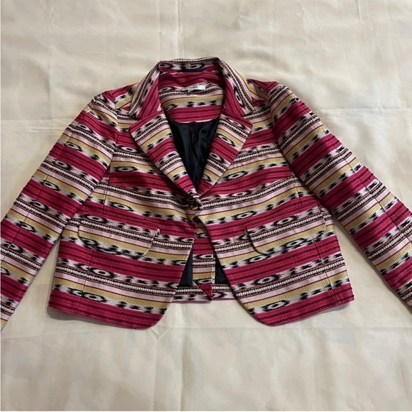 Carven- Pink and Yellow Striped Long Sleeve Trophy Jacket Jacquard Blazer EU 36 - Picture 2 of 10
